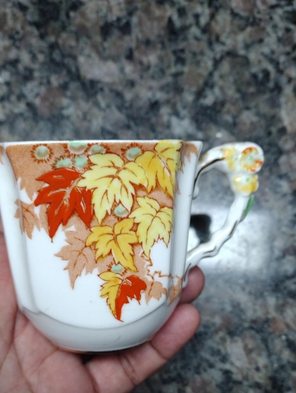 Porcelain Cup w/ Orange & Yellow Leaf Motif Made in England Royal Stafford like